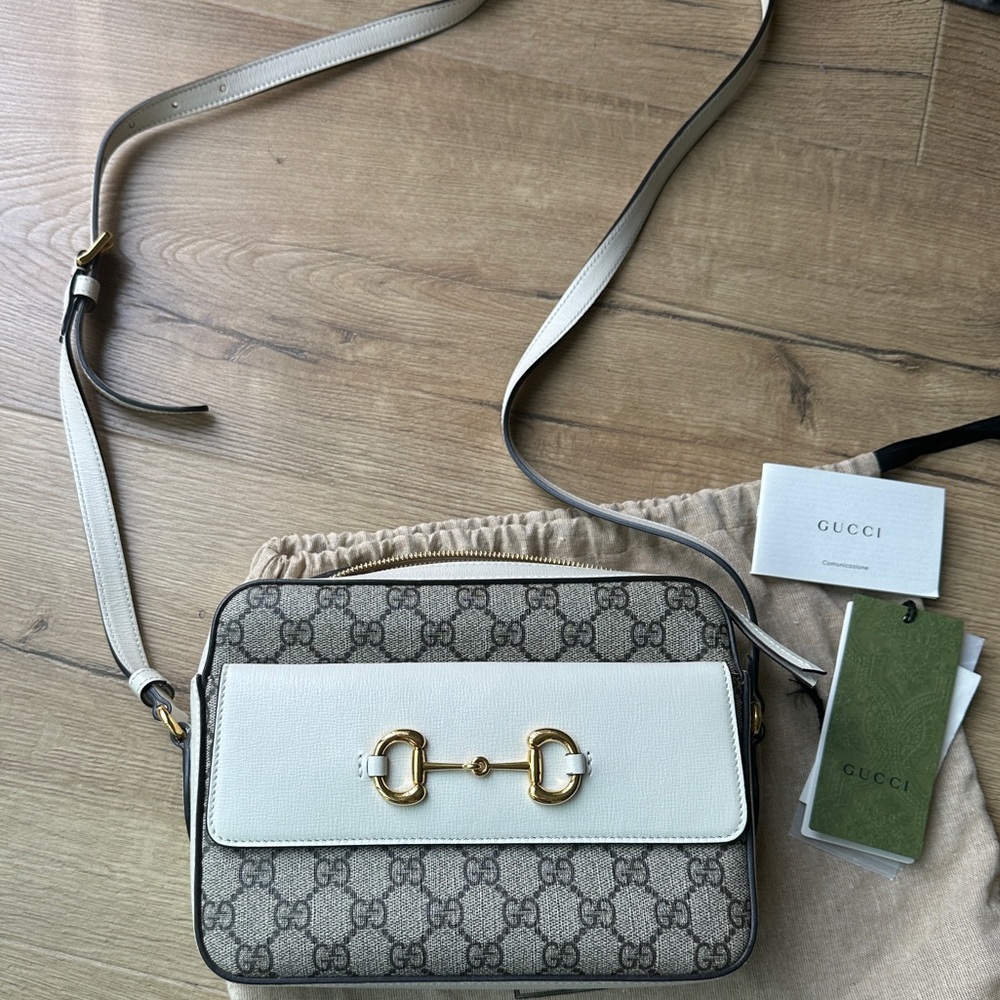 GUCCI Horsebit 1955 small shoulder bag beige/ebony